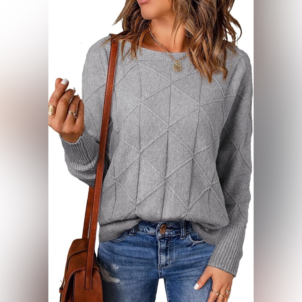 Casual Knit Poncho Sweater Gray Size S/M Women’s Bat Sleeve Pullover